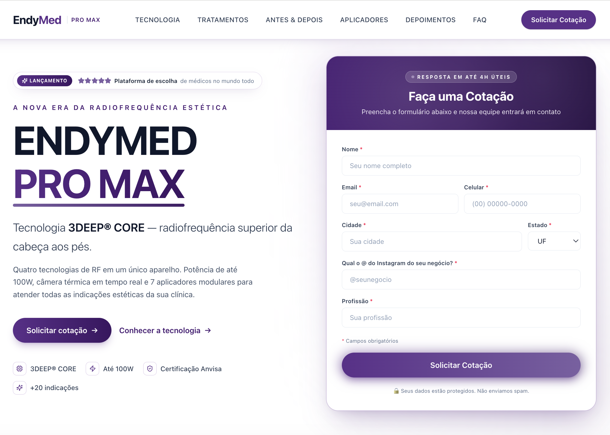 Landing page EndyMed Pro Max